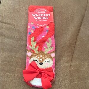Bath & Body Works Festive Reindeer Lounge Socks with Red Bow
